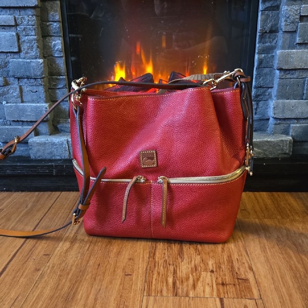 Dooney & Bourke Red Leather Bucket Crossbody Purse New
